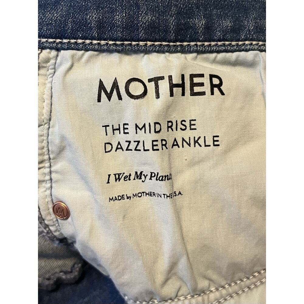 MOTHER The Mid Rise Dazzler Ankle Jeans Size 27 Blue Cherry Picking Bird Design - Picture 10 of 13